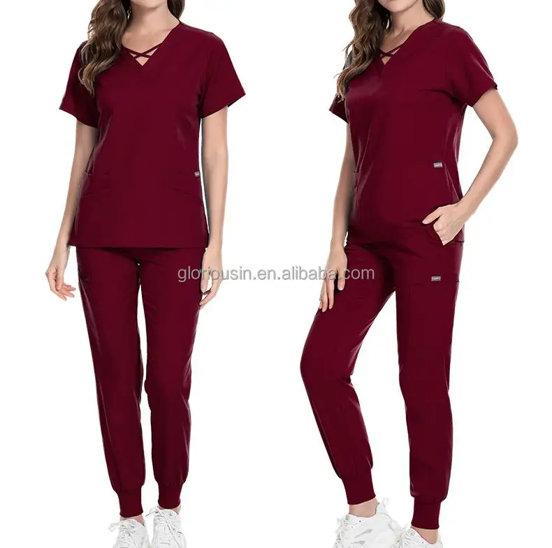 GloriousIn RTS scrub 2023 spa ot spa uniform women hunter green coat wicking cherokee wholesale butter soft custom