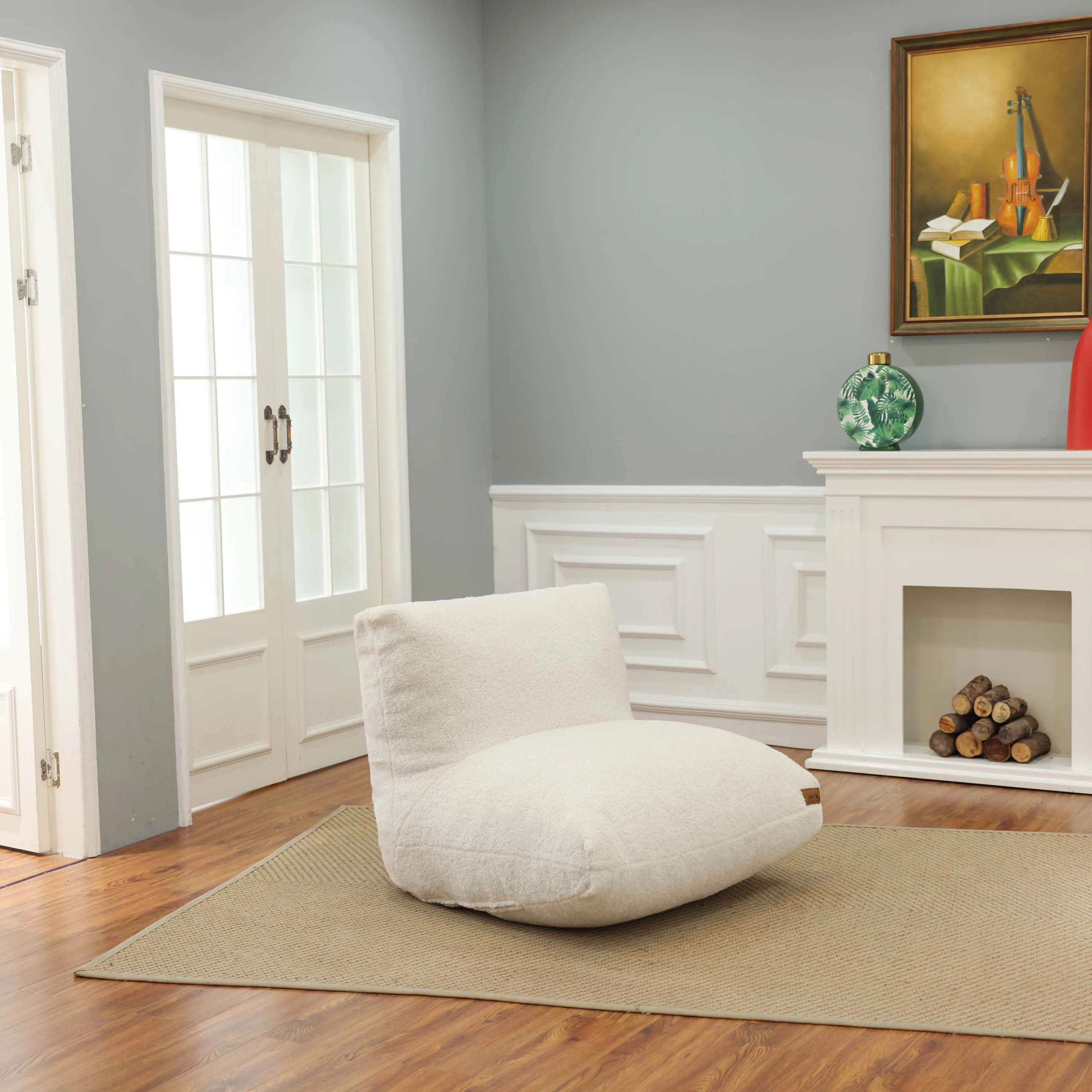 Japanese Style Tatami Living Room Bean Bag Sofa Soft Skin-friendly White Sherpa Fabric Bean Bag Chair with Strong Back Rest