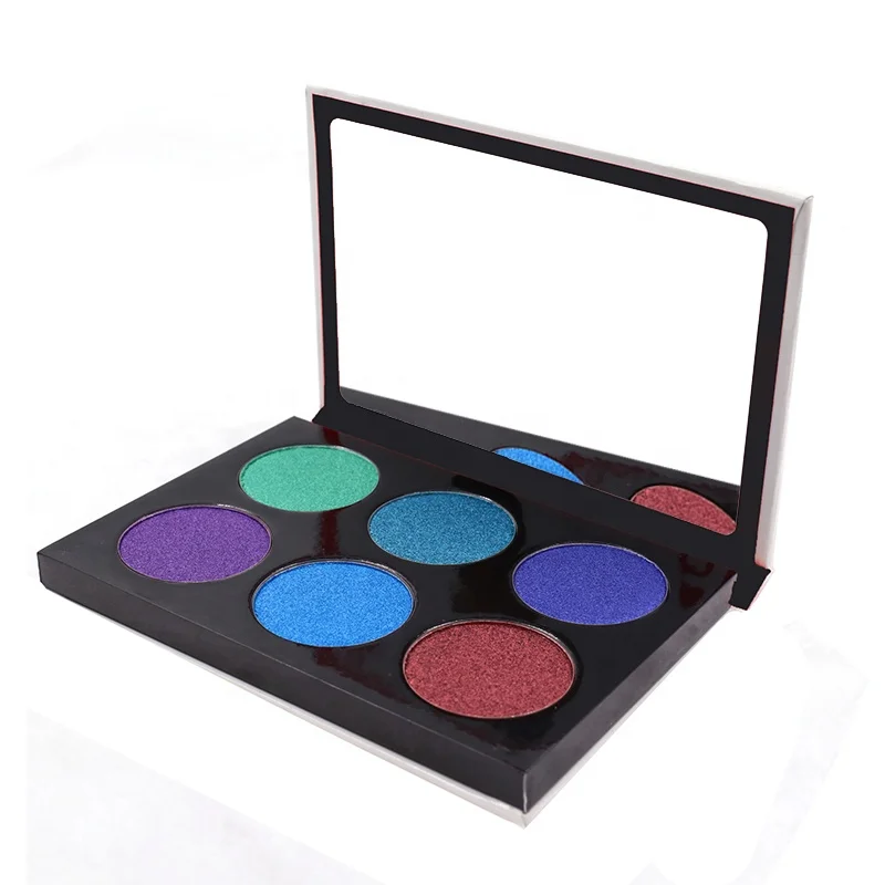 Custom 6 Color Shimmer Make Up Creamy Eye Shadow Purple Blue Green Pressed Eyeshadow Palette For Brown Eye
