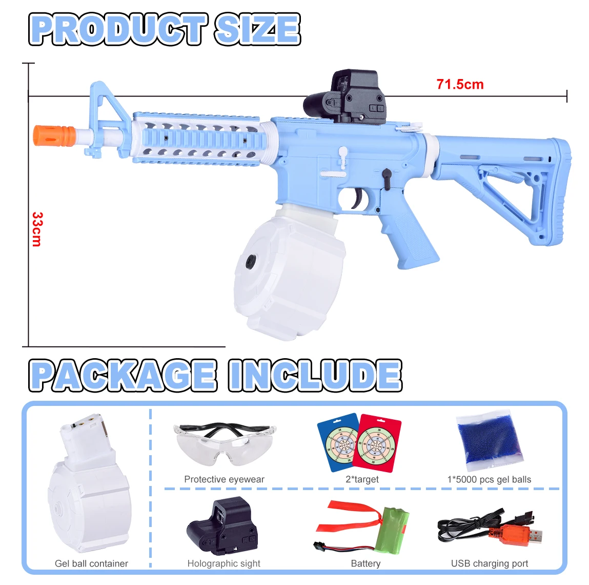 M416 Round cartridge Electric Gel Ball Blaster Toy Gun water gun for Kids for Children