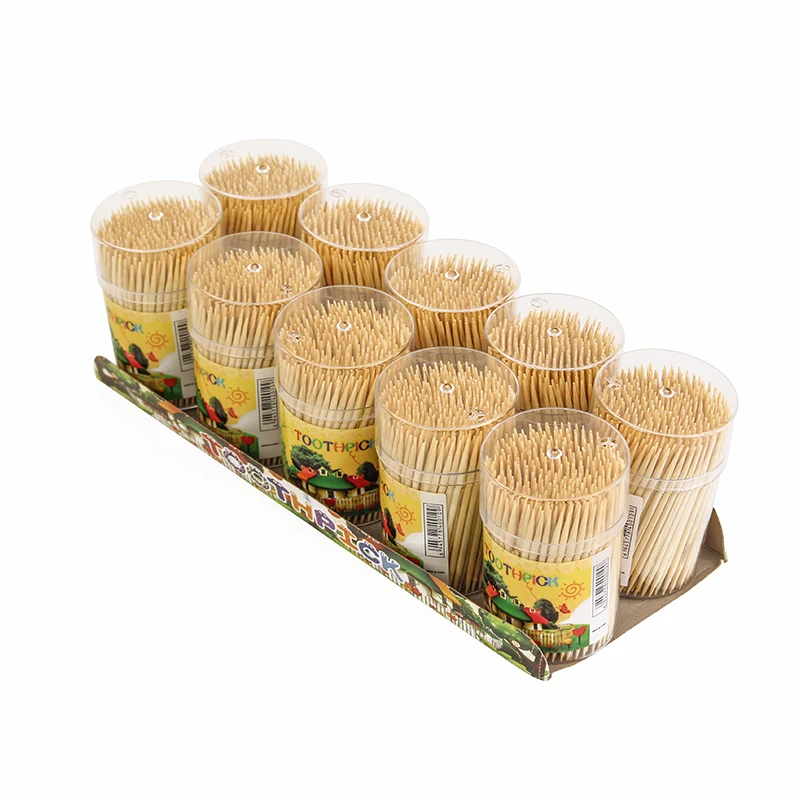 Teeth Cleaning Toothpicks Bamboo Wood Round Toothpicks in Clear Plastic Storage Box
