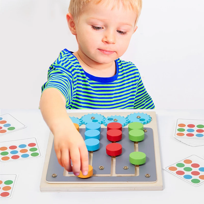 Montessori Logical Thinking Maze Slide Puzzle Wooden Matching Maze Rotate 4 Color Recognize Game