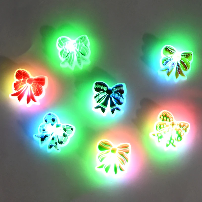 New Trend Light Up Bling Led Pvc Glow Up Bow Tie Shoe Charms Decorations Wholesale Shoe Charms Led Custom Shoe Charms