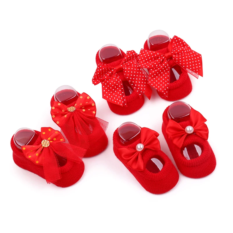 Baby girls lace bow flower boneless socks 0-6-9 months infants floor breathable absorbent cotton socks