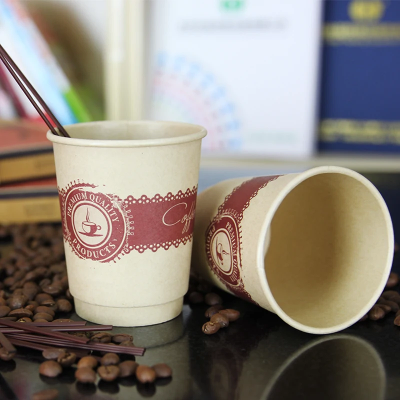Custom printed logo disposable recycle double ripple wall hot stamping coffee paper cups with lid food grade paper