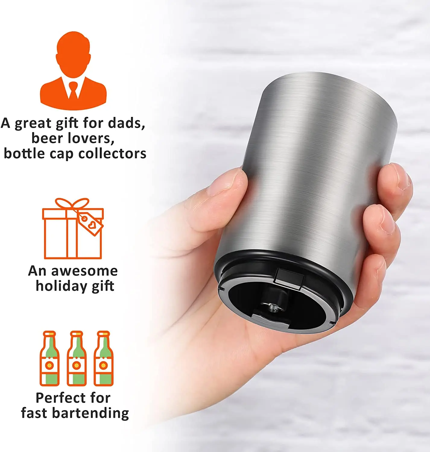 Pop-the-Top Beer Bottle Opener Stainless Steel Automatic Push Down Small Portable Bottle Cap Openers Automatic Bottle Opener