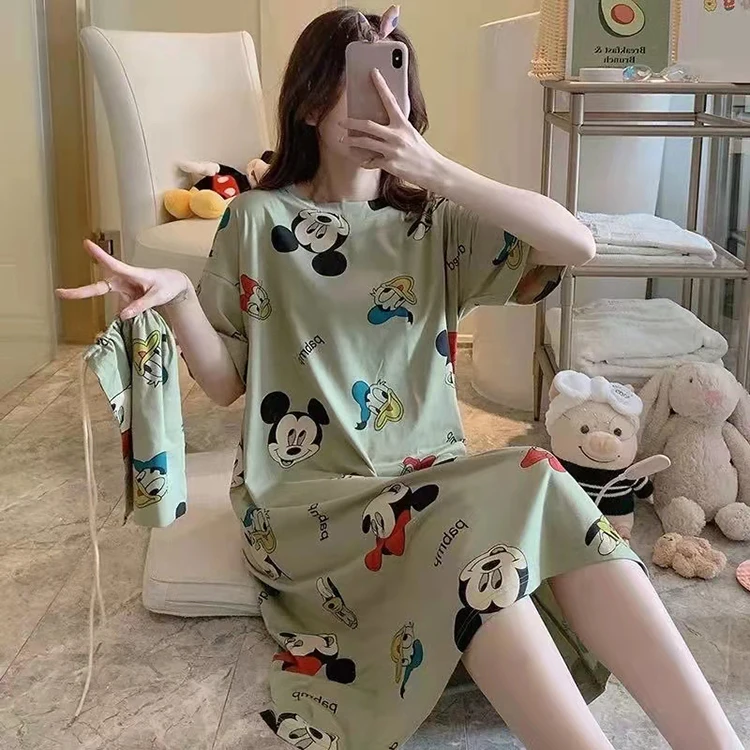 
Hot Sale Summer Short Sleeves Nightgown Pajamas Women Casual Sleepwear Chemise Young Teen Cute Cartoon Night Dress For Girls 