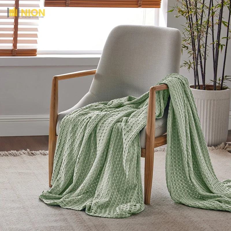 Premium Cooling Eucalyptus Waffle Bamboo Blanket Customized Order Coverlet Green Color (DTM Color)