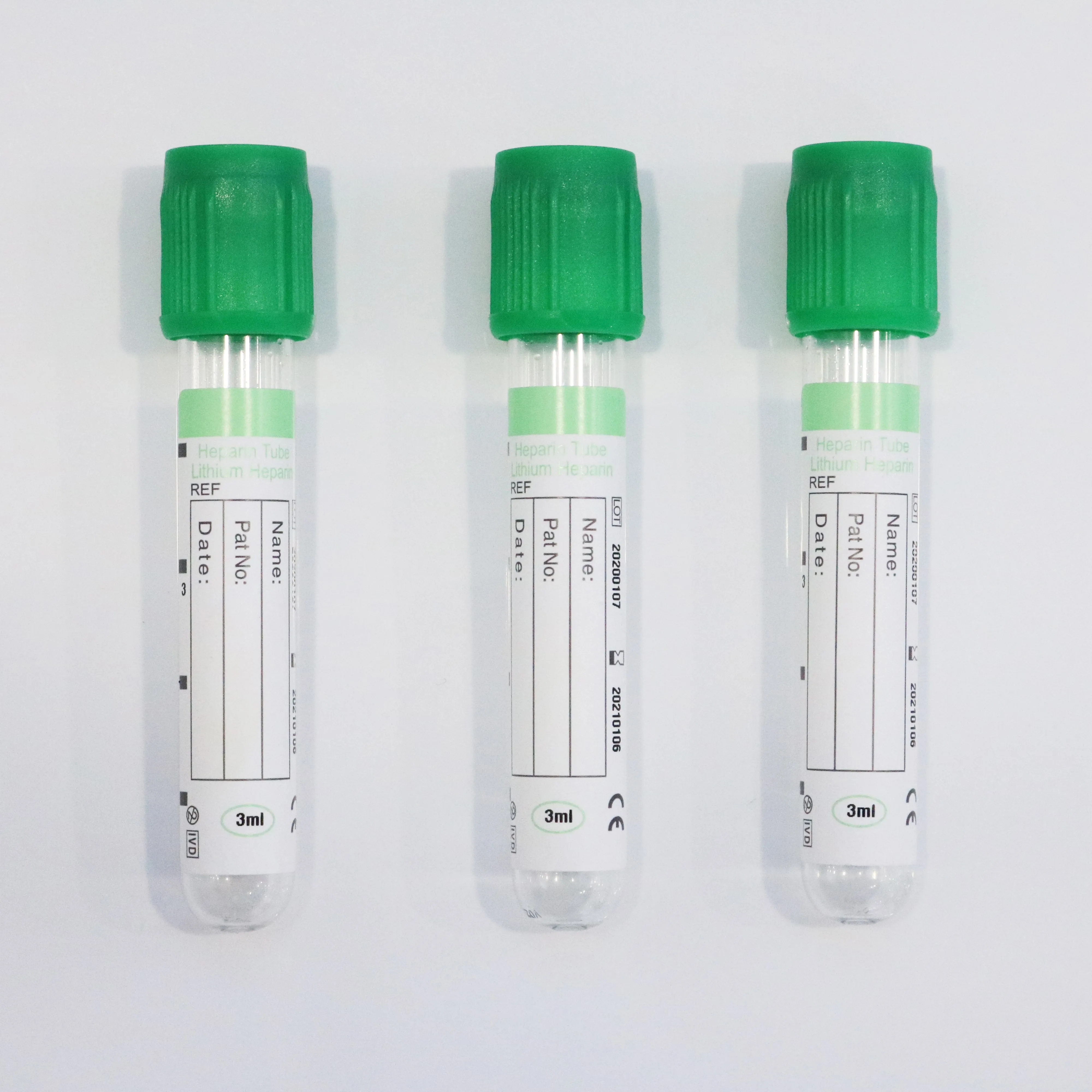 PET and glass green top vacuum Blood Collection Heparin Tubes Lithium Heparin sodium heparin 3ml 4ml 13*75 mm good quality