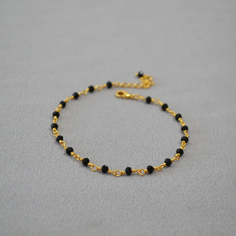 Elegant Jewelry Bracelets Fine Jewelry Brass Gold Plated Link Black Spinel Beaded Bracelet