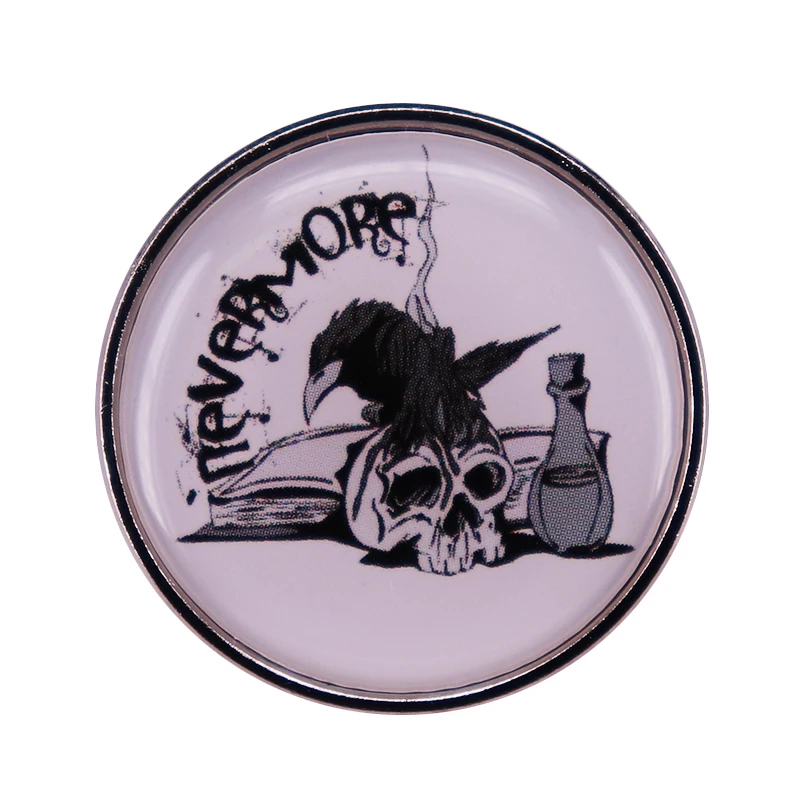 Nevermore Pin Great writer Poet Edgar Allan Poe Badge Crow Raven Skull Brooch