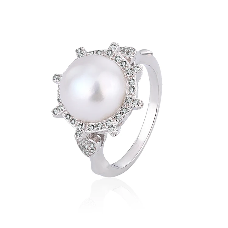 10.5-11mm 925 Jewellery Silver Zircon Rings for Women Retro Freshwater Pearl Ring Sterling Silver Fresh Water Pearl CLASSIC