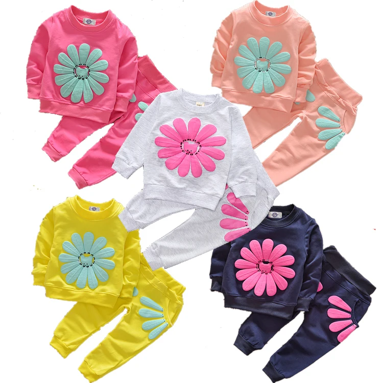 Spring flower print kids jogger suit sweatsuit set toddler clothing toddler girl clothes