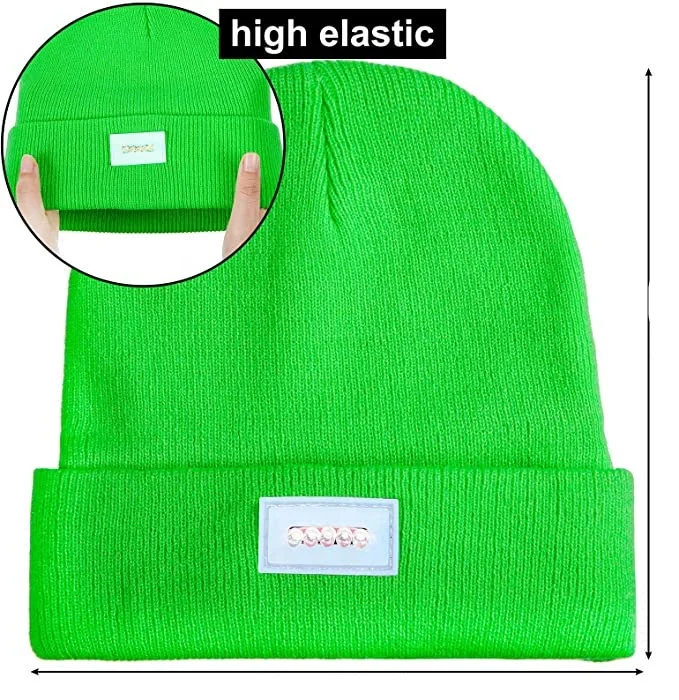 Wholesale custom acrylic women men ski embroidery logo LED light winter knitted hats beanie Cap for night work