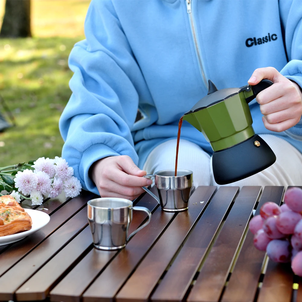 New Arrival Customized Outdoor Camping Portable Italian Coffee Makers 4cup 200ml Stovetop Induction Espresso Aluminum Moka Pots