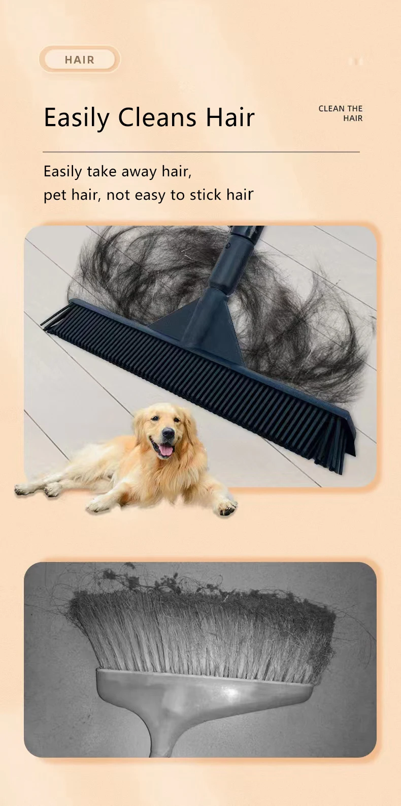 Multi-Use Pet Hair Carpet Kitchen Garden Window Cleaning Magic Clean Sweeper Squeegee Scratch Bristle Long Rubber Broom