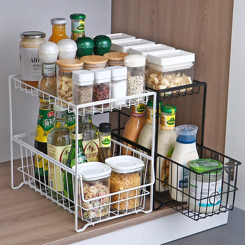 Kitchen Countertop Layered Shelf  Cabinet Rack Inner Compartment Divider Pot Rack Kitchen Closet Organizer