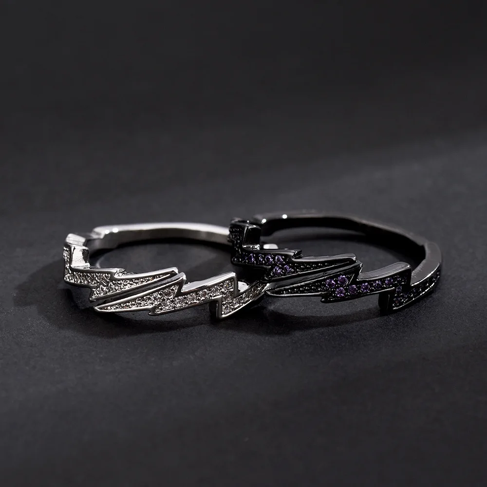 Hiphop Zirconia Lightning Bolt Ring Lightning Ring Hip Hop Bolt Black Ring For Men or Women