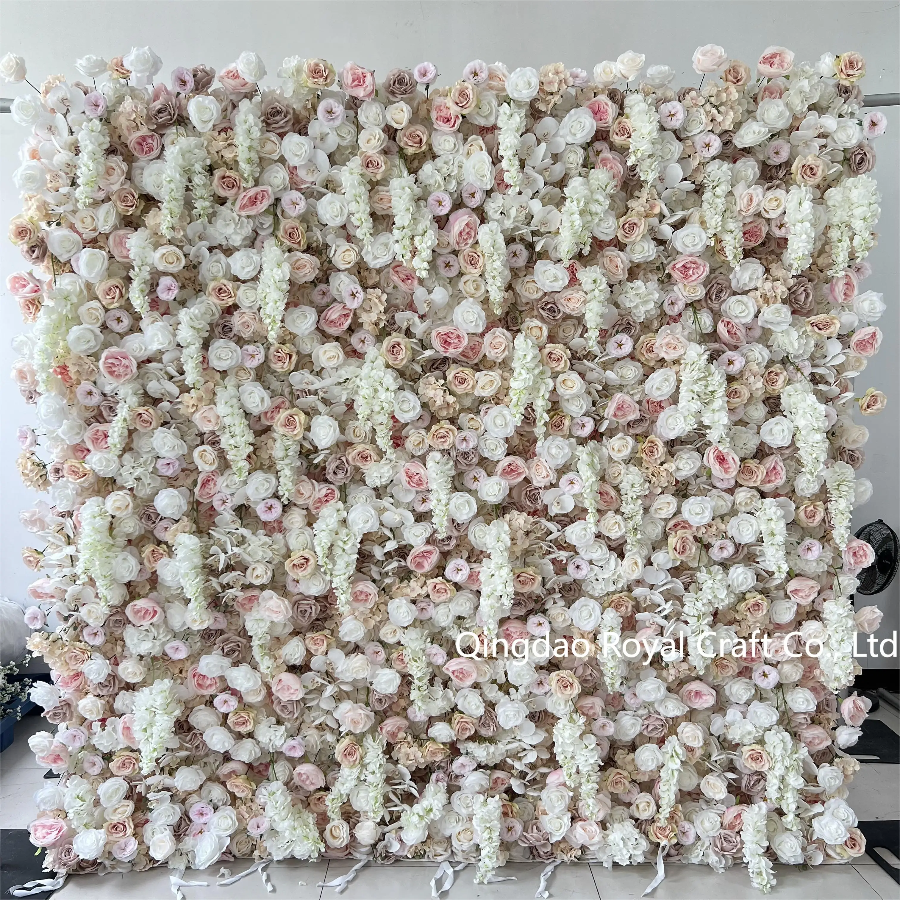 Wedding Home Decor Floral Background Mat Pink Silk Rose Flower Wall Backdrop Panel 3d Roll Up Cloth Artificial Flower Wall