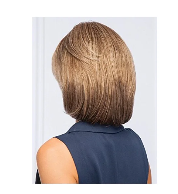 Wigs 8 Inch Long Short Bob Tapered Bangs Lace Front Synthetic Mono Top Womens Average Bundle with Wig Comb, MaxWigs Hairloss