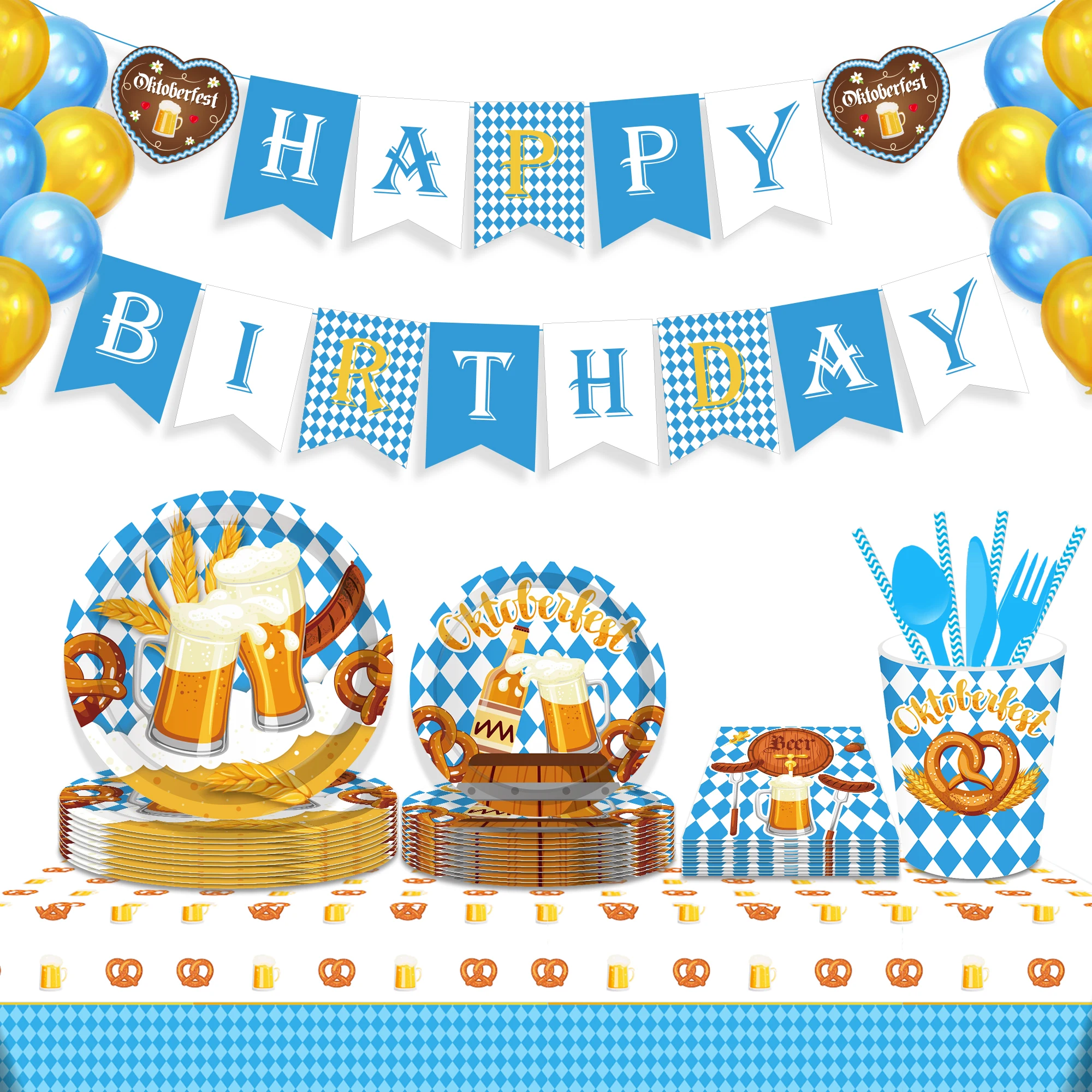 MM243 Customized Paper Plates Cups Napkins Tableware Set Party Supplies for German Beer Festival