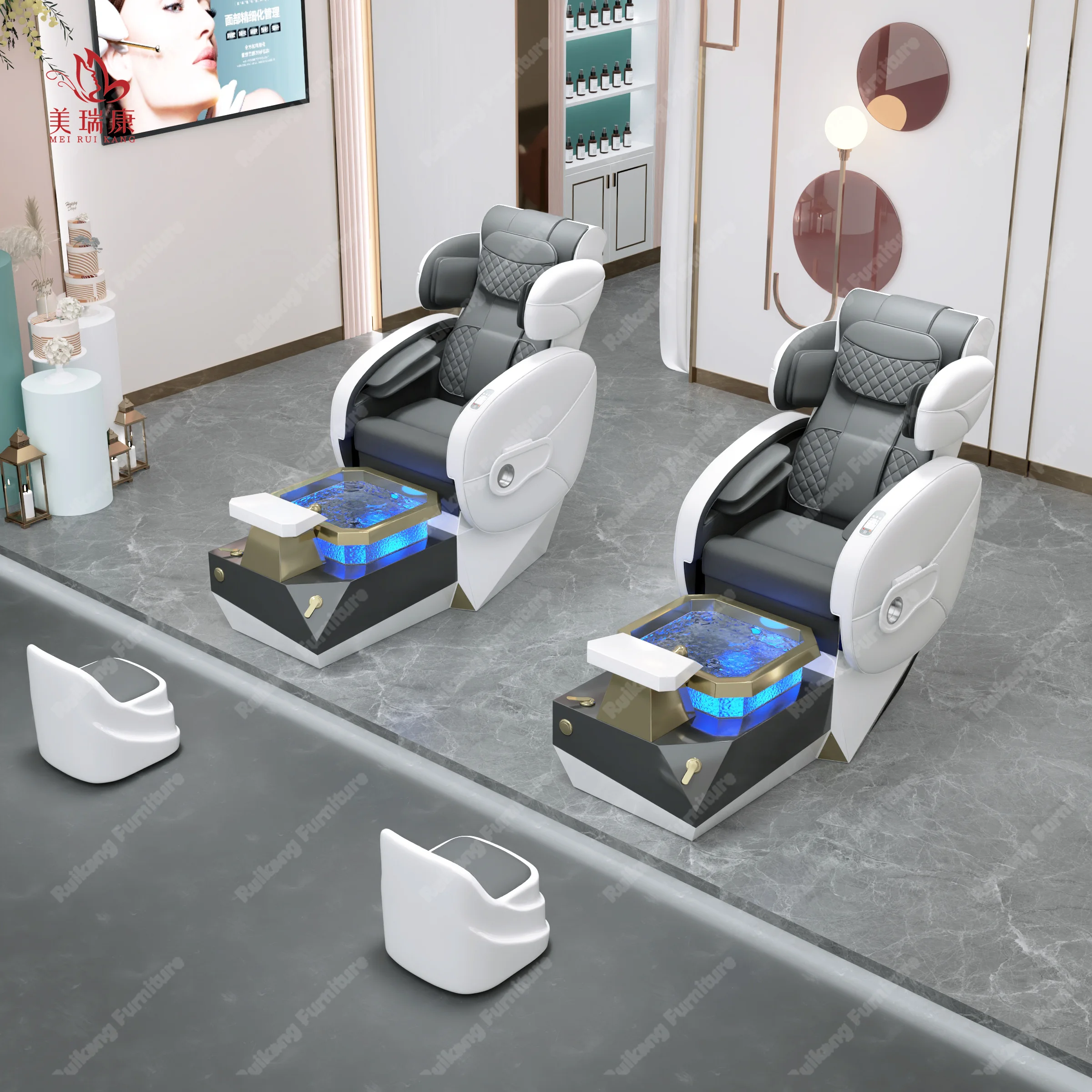 Modern Luxury Beauty Salon Furniture Pipeless Whirlpool Discharge Pump Foot Spa Massage Manicure Pedicure Chair For Nail Salon
