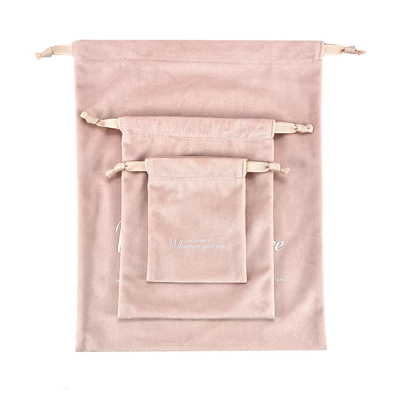 Yile Custom Logo Pink Luxury Dust Bag for Handbags Travel Storage Pouch Felt Cloth Velvet Drawstring Bags