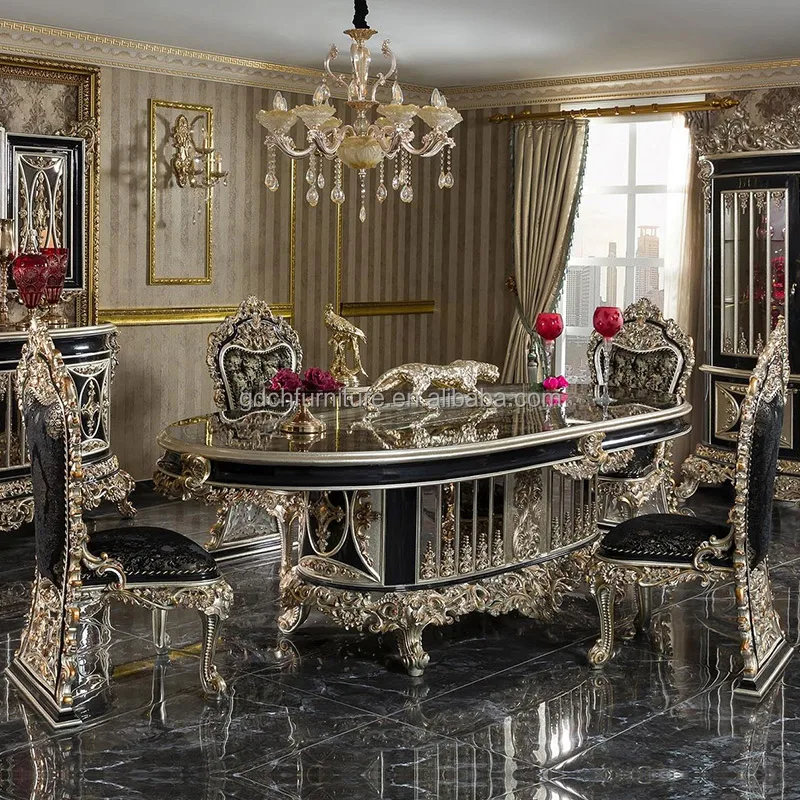 European Style Rococo Dinning Sets Dining Table And Chairs French luxury Solid Wood dining room Table customized