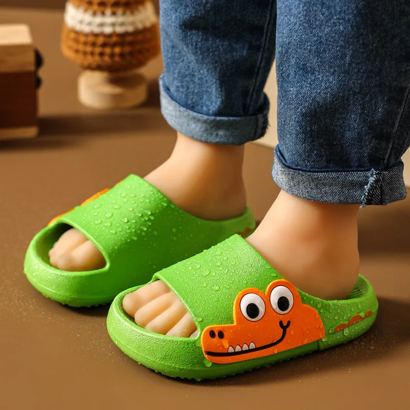 Cartoon Crocodile Open Toe Non-Slip Home Bathroom Shoes Baby Kids Flats Footwear Boy Shark Sandals Slides Slippers