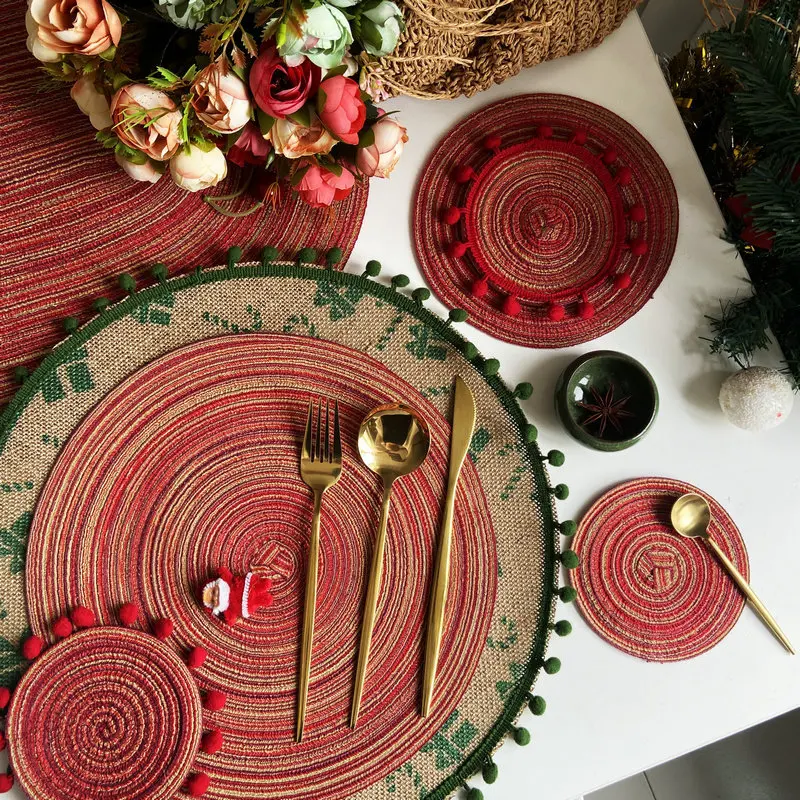 Love Joy Wholesale Set of Woven Dining Table Place Mats Individual Table Round Woven Place Mat Table Woven mats pads