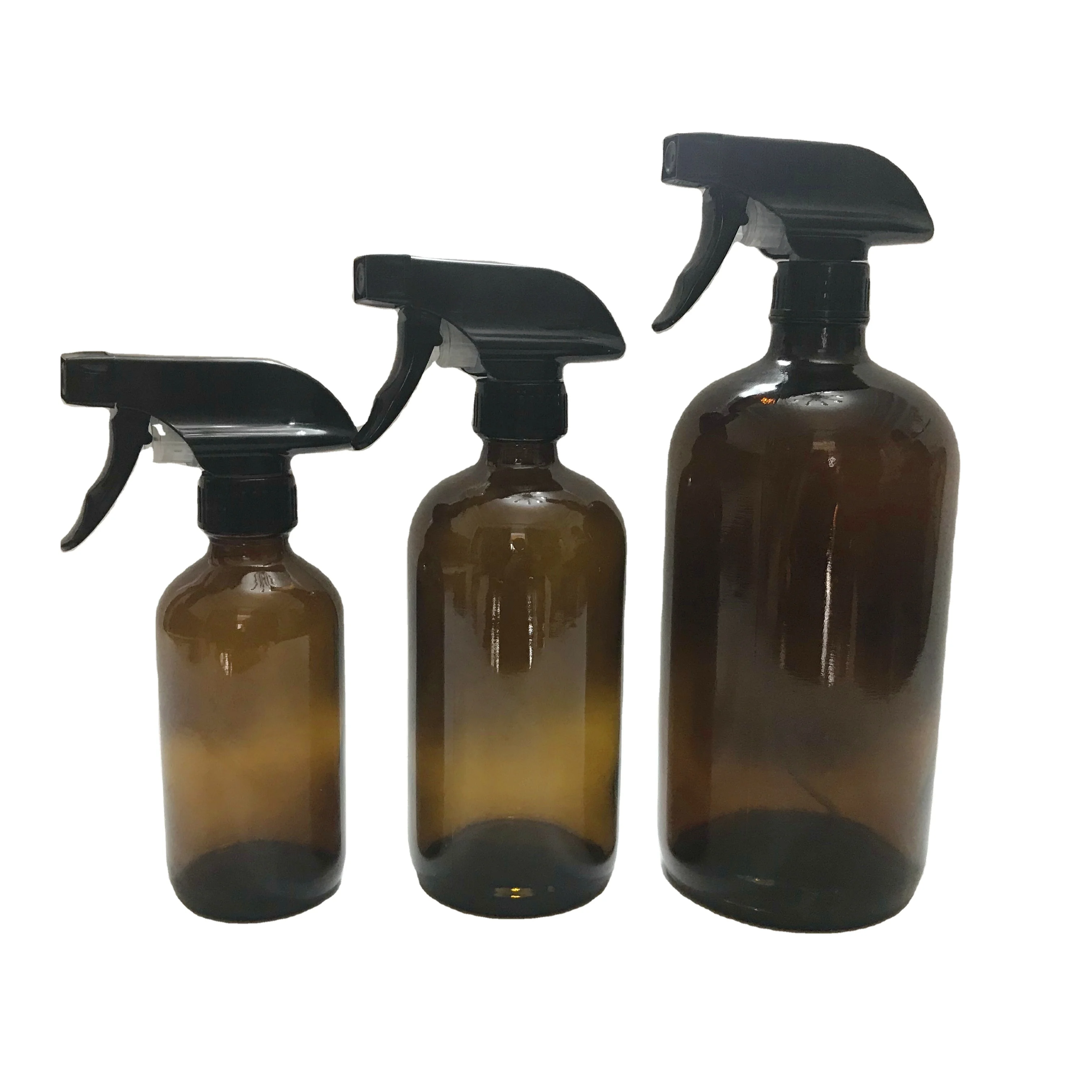 16oz amber boston round glass spray bottle with poly cone cap and chalk labels
