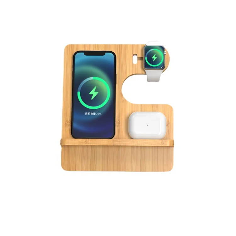 Freestanding Design Bamboo Charging Station Bamboo Wooden Mobile Phone Docking Station Mobile Phone Holder Watch Stand