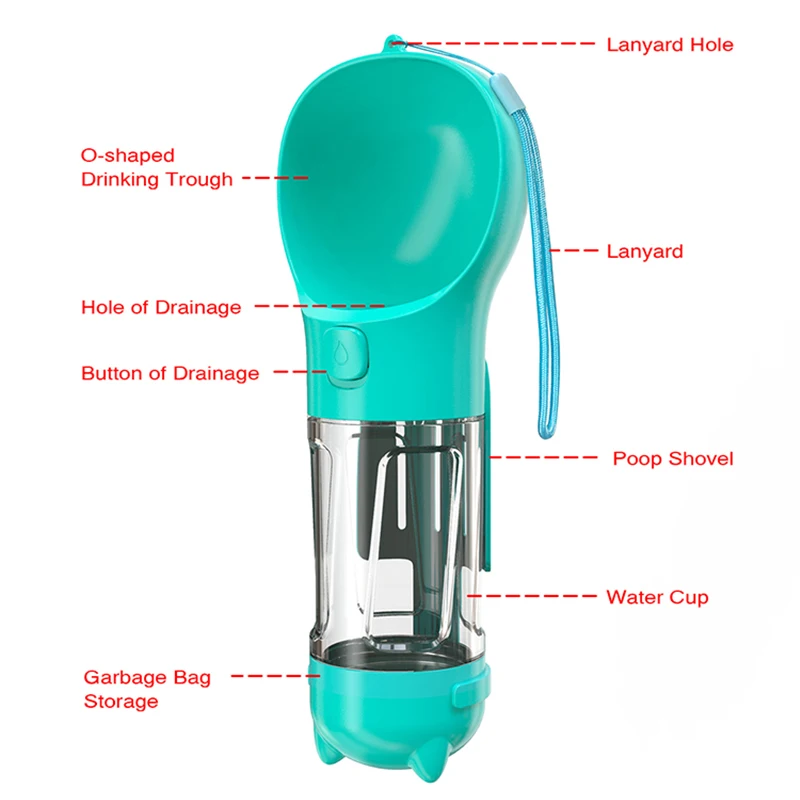 Dog 4 In 1 Portable water Bottle Custom Logo Dog Water Drinking Bottle For Travel Pet Drinking Water Portable Dog Bottle