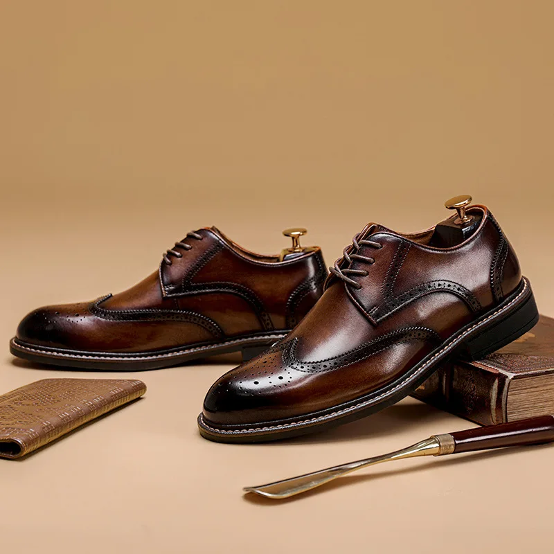2021 hight quality brown black leather genuine 100% Premium  Leather Industrial leather shoes