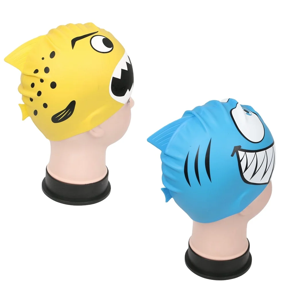 Kids High Elastic Silicone Swim Cap, Cute Fish Shaped Swim Hat UV Proof Bathing Cap for Boys Girls