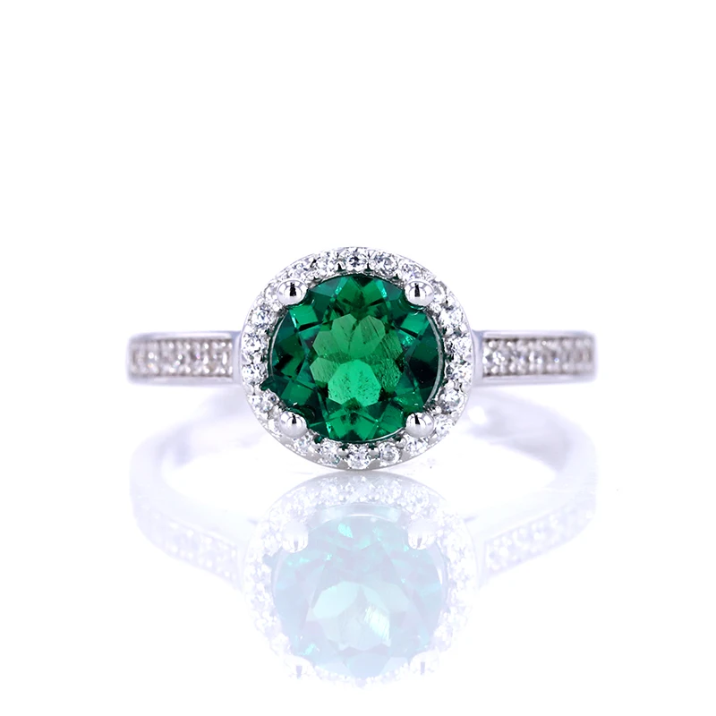 starsgem sterling silver rings 6.5mm round shape lab grown emerald silver plated engagement rings