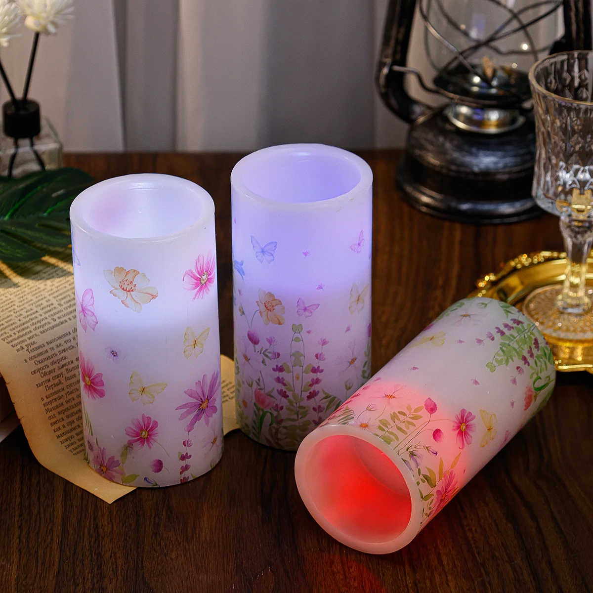 Rainbow remote-controlled spring LED candles flowers and butterfly Candle lamp battery powered gardens courtyard home decoration