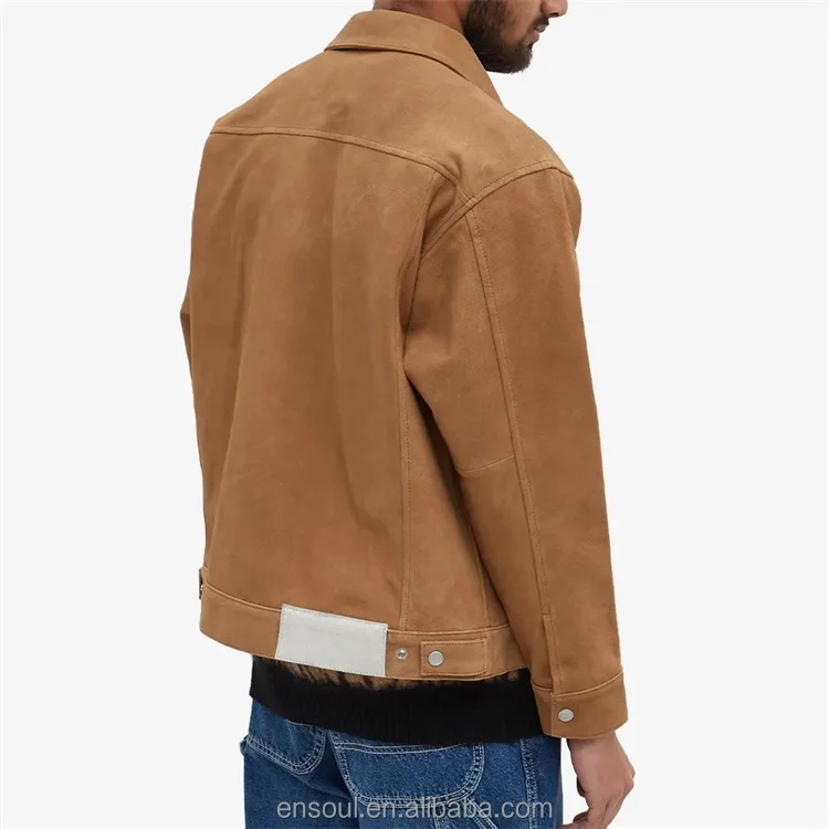 OEM Custom square collar 2 front pockets goat suede leather jacket for men