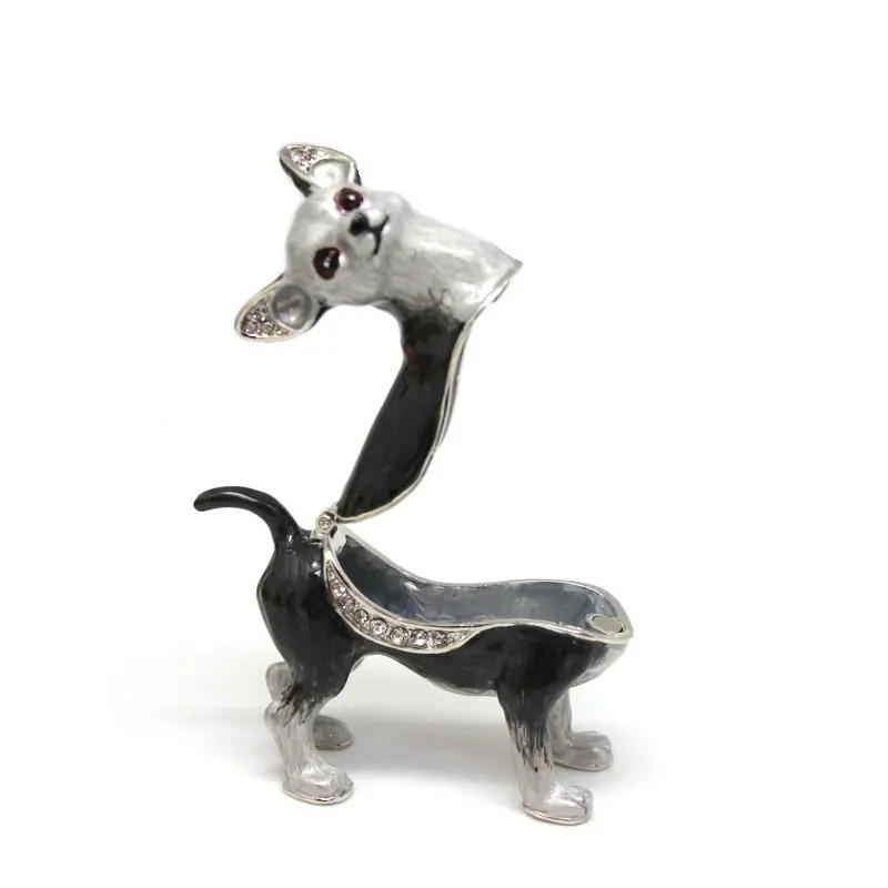 SHINNYGIFTS Pewter Dog Trinket Box Pug Chihuahua Gemstone Jewelry Box  Hinged Hand-painted Chihuahua dog Ring Hold