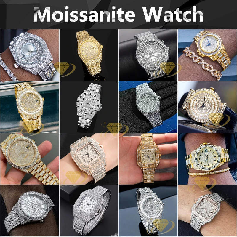 Luxury Iced Out Diamond Wrist Watch Brand Vvs Moissanite Mechanical Stainless Steel Custom Buss Down Watch for Men