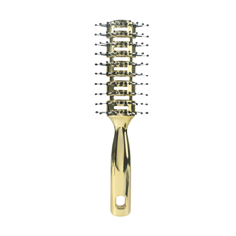 Low Moq Detangle Hair Styling Gold Brush Plating Machine Massager 9 Rows Hair Brush