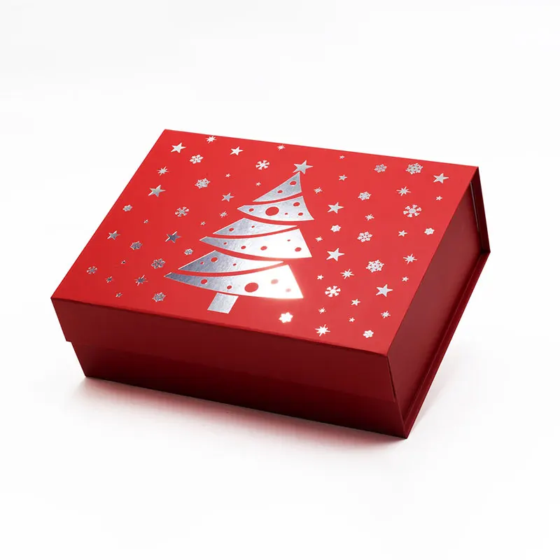 Custom changeable ribbon style red luxury rigid Christmas eve gift boxes for sale