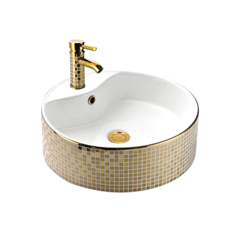 Wholesale Vessel Gold Sink Slim Edge Bathroom Sink Ceramic Round Table Top Basin