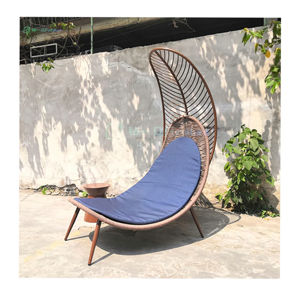 Foshan supplier high quality modern sun loungers Teak + rope weave leaf shape recliner exquisite and special sling chair outdoor