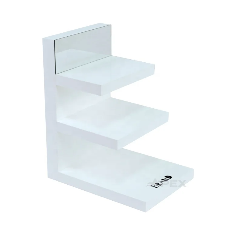 APEX Detachable Acrylic L Shape 3 Tiers Countertop Eyewear Display Stand Glasses Display Rack with Trial Silvery Mirror