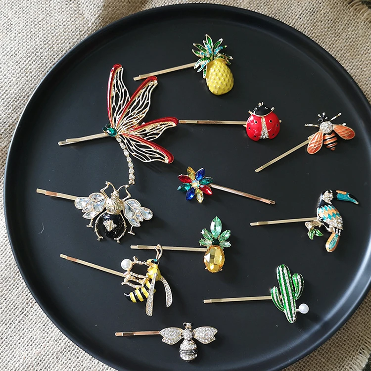 Animal Print Hair Clip Colorful Crystal Korean Bee Bird Hair Clips Pins Accessories Women