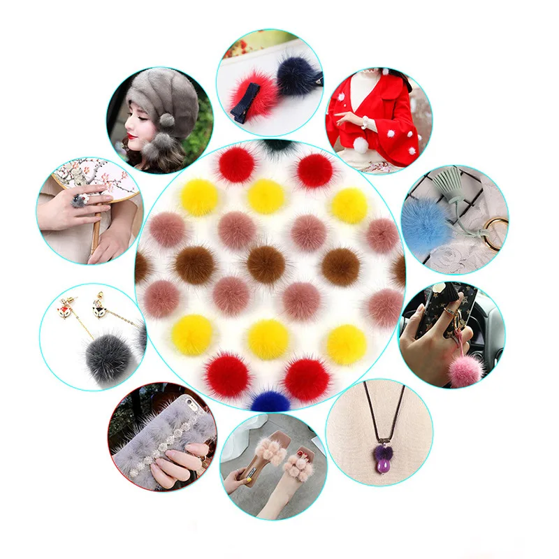 Manufacturer Nature  Genuine mink Fur Ball for Hat earring gift keychains charms cute Fur Pom Poms faux racoon fur charm snap