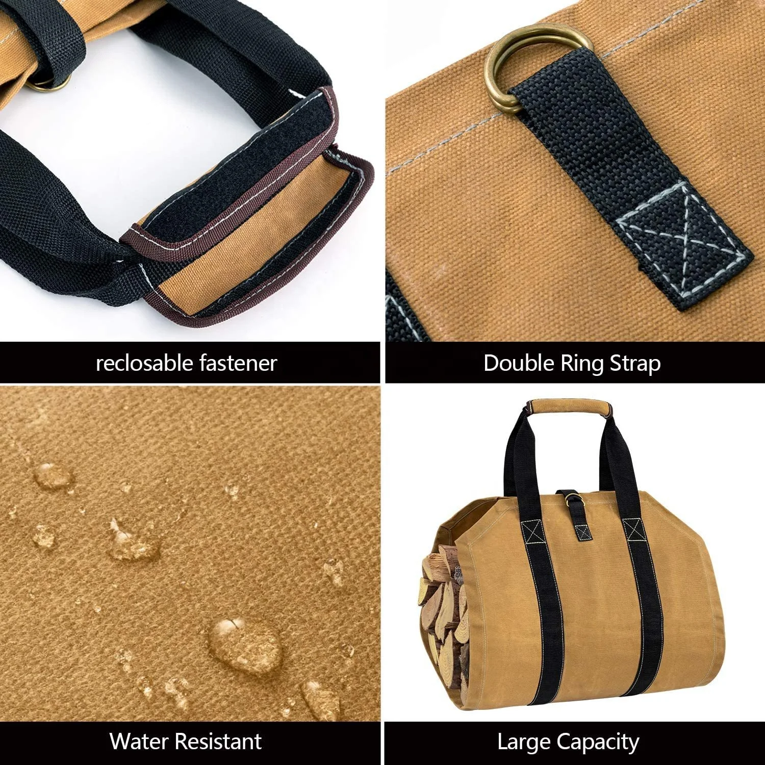 ODM OEM Factory Large Capacity Fireplace Accessories Oxford 900D/600D Waterproof Log Tote Bag Firewood Bag