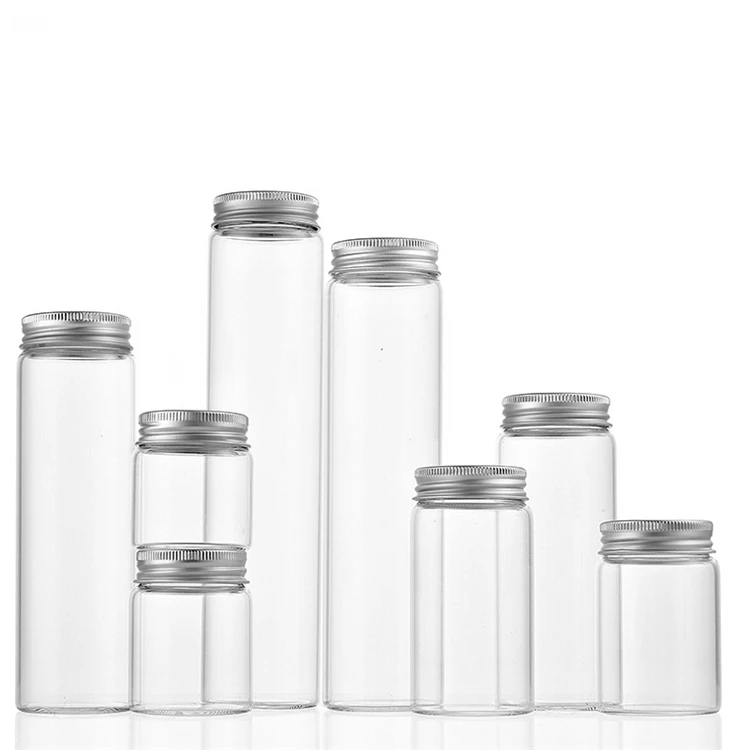 IBELONG Clear 47mm 50ml 60ml 100ml 150ml 200ml Tubular Glass Vial Tube Bottle with Aluminum Screw Cap