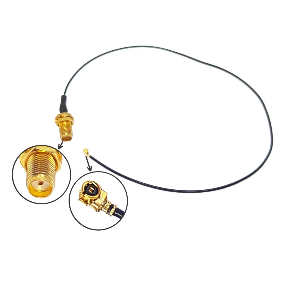 Factory supply SMA female bulkhead mounting to IPEX IPX UFL U.FL with 1.13 mm rf Pigtail extension antenna cable assembly